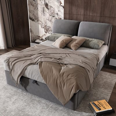 DESMIU Gestoffeerd bed 140x200cm – Hydraulische Opbergruimte Met 3 Lades En Verstelbaar Hoofdbord – Voor Slaapkamer – Zacht Fluweel – Grijs – Zonder Matras