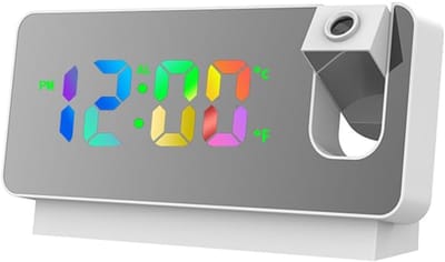 Digitale wekker - Wekker met projectie - Digitale wekker voor slaapkamer - 360 graden - LED digitale klok - Projectieklok - Met geheugenfunctie - Temperatuurweergave - Voor slaapkamer - Woonkamer - Kantoordecoratie - Wit
