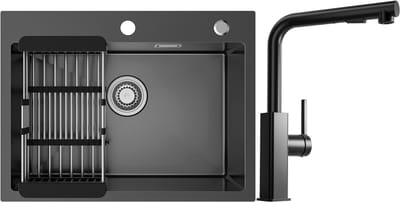 Sofetiy MAX Spoelbak Keuken 60x45cm - Spoelbak Keuken Met Keukenkraan en Kraangat - Spoelbakken Keuken - Spoelbak met Afdruipgedeelte - Antraciet
