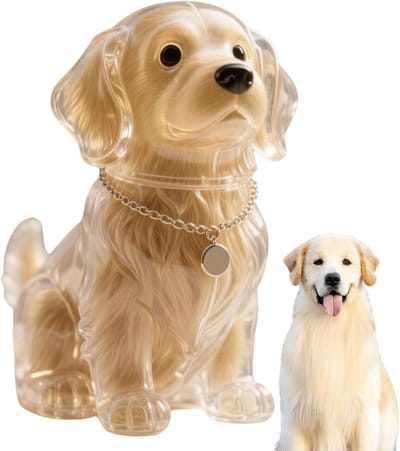 Daity Sleutelhanger ter nagedachtenis aan een hondenhaarverzamelaar - herdenkingsfles in de vorm van een hond - zelfgemaakte capsule voor het verzamelen van dierenhaar - as-souvenir voor dierenhaar (zittende golden retriever)