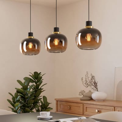 EGLO Oilella Hanglamp - E27 - 95 cm - Amber glas - Zwart/Geelkoper