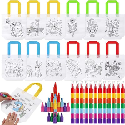 12 Stuks Graffiti Kleurentassen & 12 Stapelbare Wasco's (7 Kleuren) voor Kinderen, Perfect als Verjaardagscadeau en Schoolbenodigdheden