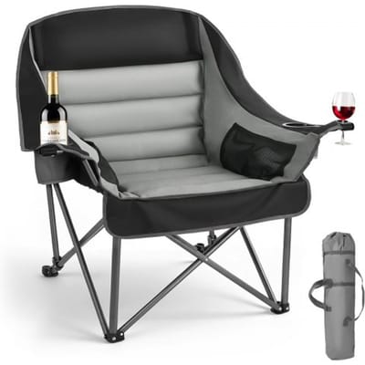 VEVOR Campingstoel (Extra Groot) Klapstoel met Een Draagvermogen van 204kg, Visstoel met Twee Houders voor Drank- en Wijnglazen, Klapstoel voor Buitenactiviteiten Zoals Vissen en Barbecueën, 1 Stuk, Zwart-Grijs