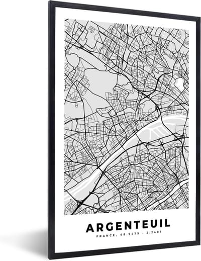 Fotolijst incl. Poster - Plattegrond - Kaart - Stadskaart - Frankrijk - Argenteuil - 40x60 cm - Posterlijst