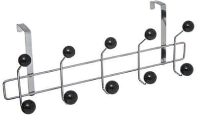 5Five Deur ophang kapstok - met 10 ophanghaken/knoppen - zilver/zwart - B44 x H17 cm - metaal/kunststof
