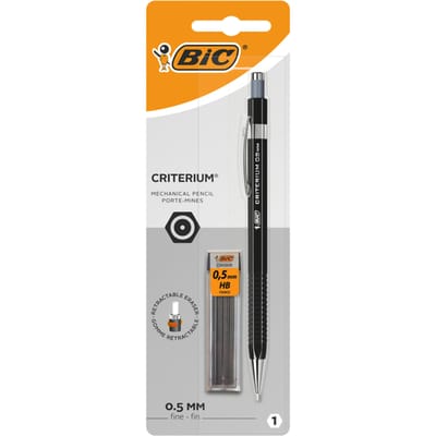Vulpotlood Bic Criterium HB 0.5mm incl 12 stiften zwart blister à 1st