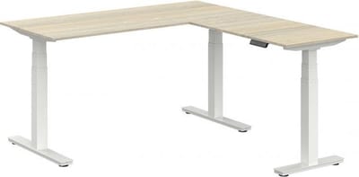 Elektrisch verstelbare zit-sta hoek opstelling Teez breed 180CM diep 160CM bladkleur Lichtgrijs framekleur Aluminium (RAL9006) | NEN-EN527|TÜV Rheinland | Links