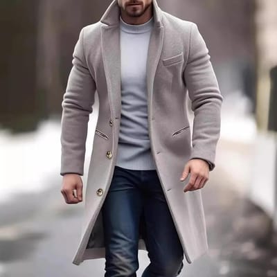Manteau en laine mi-long pour homme, coupe-vent décontracté à la mode, contour amincissant pour l'automne et l'hiver M gray