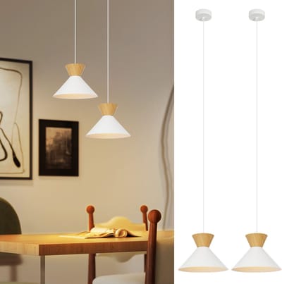NETTLIFE Hanglamp Vintage - 2 Stuks - E27 Fitting - wit - Ø20cm Industriële Eetkamerlamp - Waaiervorm - Metaal - voor Keuken | Slaapkamer | Woonkamer | Hal | Bar | Eettafel-excl. lichtbron