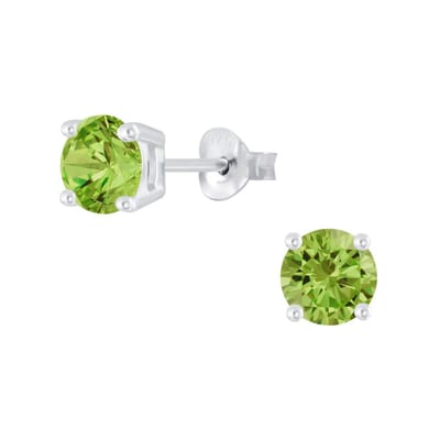 Joy|S - Zilveren rond oorbellen - 6 mm - zirkonia olijf groen