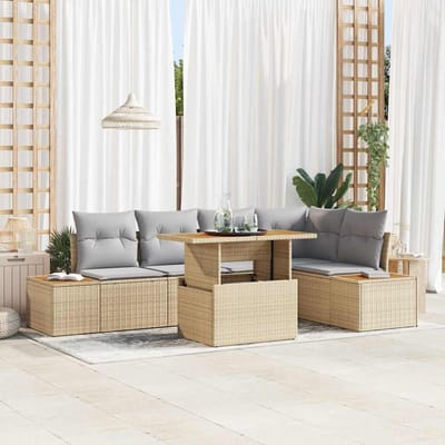 vidaXL - Tuinbank - Set - 6 - st - Beige - poly - rattan