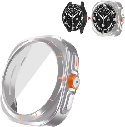 Stravo Ultra-look horlogekast voor Galaxy Watch 6 Screenprotector 40mm - Zilver, lijkt op ULTRA-kast Gehard glazen gezichtsbescherming voor Samsung Watch 6 Case 40mm