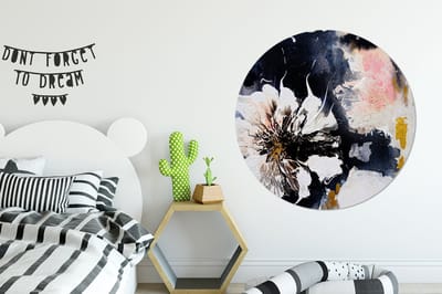 WallCircle® - Behangcirkel 140x140 cm - Muurstickers Bloemen - Kunst - Abstract - Zwart - Verf - Muurcirkel woonkamer - Wandcirkel slaapkamer - Kamer decoratie zelfklevend - Muurdecoratie accessoires