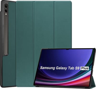 Samsung Galaxy Tab S9 Plus / S9 FE Plus hoes tri-fold bookcase met auto/wake functie Pine Groen - Tab S9 Plus / S9 FE Plus Hoes smart cover