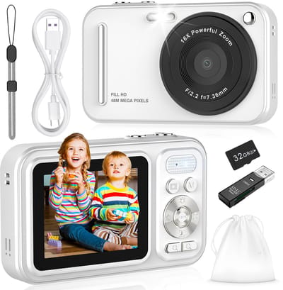 Gloovon® - Digitale Camera - 48MP Foto & 1080P Video - 16x Zoom & 1500mAh Accu - Incl. 32GB SD Kaart & OTG - Compact Design - Zwart