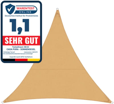 FLOORDIREKT Zonnescherm 3 x 3 x 3 m - Zand - Driehoekig - incl. bevestigingsmateriaal - Scheurvast polyesterweefsel - Waterafstotend geïmpregneerd - Zonwering