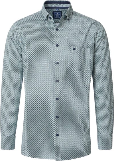 Redmond - Heren overhemd - Lange mouw - Groen blauw - Subtiele print - Comfort fit - Maat M
