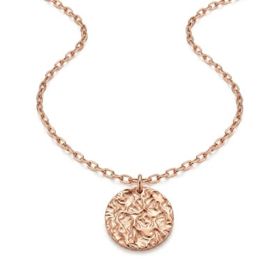 Roze Goudkleurige ketting voor dames – fijne schakel ketting met ronde structuur hanger – elegante minimalistische ketting met glanzende afwerking