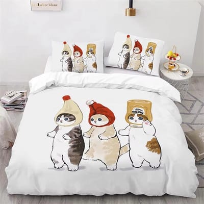 Mofusand Anime Chat Requin Ensembles de Literie Couette Housse de Lit Couette Housse de Couette Taie d'Oreiller Ensembles 2-3 Pièces Décor de Chambre Cadeaux EU Single 135x200cm