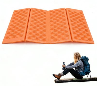 Vouwbare Zitmat Campingkruk – Oranje en Zwart Waterdichte Schuim Mat – Omkeerbaar Ontwerp voor Outdoor, Picknicken, Camping en Sportevenementen – 39x29x0.9cm