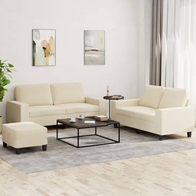 vidaXL - 3-delige - Loungeset - stof - crèmekleurig