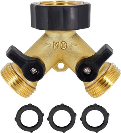 Tweeweg Messing Tuinslang Splitter met Individuele Aan/Uit Knoppen voor Buiten, Tuin en Keuken - 3/4 Inch Kranen, Y-Ventiel en Slangverbinder