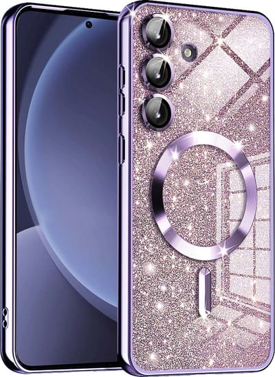 Hoesje geschikt voor Samsung Galaxy S25 - Techsuit Luxury Glitter Back Cover - Geschikt voor MagSafe - Lichtpaars
