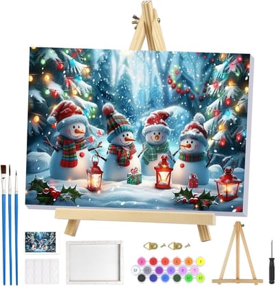 Kerst Schilderen op Nummer voor Kinderen en Volwassenen met Lijst, DIY Winter Kunst Kits, Creatieve Vrijetijdsbesteding voor Decoratie, 20 x 30cm