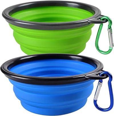 Opvouwbare drinkbak - Waterbak - Hondenbak - Draagbare voerbak - 450ml - 13 cm diameter - Huisdieren onderweg voeren - Draagbaar waterbakje - Reiskom - Siliconen - Zwart - Met karabijnhaak - Jonyx