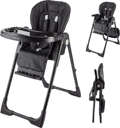 X Adventure Nappa Inklapbare Kinderstoel/ Peuterstoel – Compact Inklapbaar & meerdere Standen – Inclusief 5-puntsgordel & Afneembaar Eetblad -Zwart