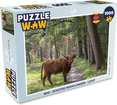 Puzzel Bos - Schotse hooglander - Licht - Legpuzzel - Puzzel 1000 stukjes volwassenen