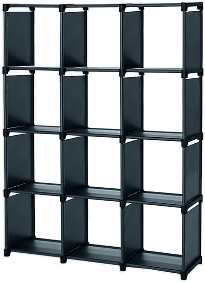 Intirilife Modulaire Kast met 12 vakken in zwart - open boekenkast - insteekkast, 12 kubusvormige kasten - opbergkast voor werkkamer, woonkamer, kantoor - kastsysteem insteekrek