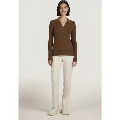 EsQualo Sweater Polo Collar Long Slve Army Green Maat: L | Sweaters Outlet | Dames | Bruin