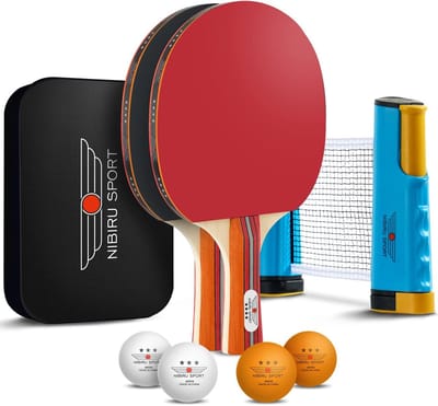 Tafeltennis Set - 2 Tafeltennisbatjes - 4 Pingpongballen - 1 Tafeltennisnet Uitschuifbaar - Incl. Opbergtas met Rits