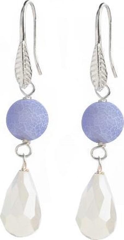 Edelstenen oorbellen Air Slake Agate Effloresce - oorhanger - blauw- agaat - luxe sieraden zakje - dames oorbellen - lange oorbellen