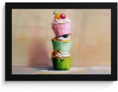 Poster in lijst - Fotolijst 30x20 cm - Posters - Cupcakes - Gestapeld - Kleurrijk - Fruit - Posterlijst zwart - Decoratie - Wanddecoratie woonkamer - Muurdecoratie slaapkamer