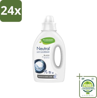 Neutral Vloeibaar Wasmiddel Zwart 20 Wasbeurten 1 liter - Voordeelverpakking - 24 stuks - Donkere was - Zwart was