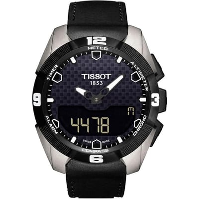Tissot Quartz Uurwerk 100 Meter Waterbestendig Horloge 45 Mm Zwarte Wijzerplaat Titanium PVD-Coated Kast Echt Lederen Band Herenhorloges T091.420.46.051.00 Black Strap black
