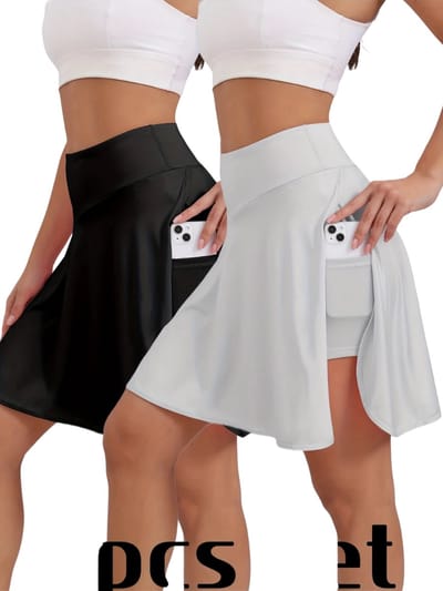 Livano Broekrok Dames - Skort - Korte Broek - Culotte - Wandelrok - 2 Pcs - Zwart/Grijs - Maat S