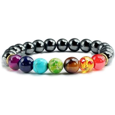 Pierre naturelle oeil de tigre 7 Chakra Bracelets &amp; Bracelets Yoga Balance perles bouddha prière Bracelet élastique LM78627562 zwart