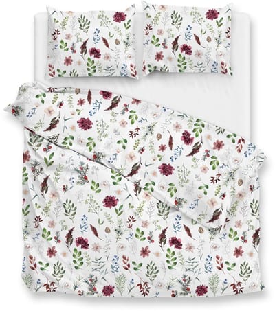 Zohome Celeste Dekbedovertrek - Wit - Lits-jumeaux - Dekbedhoes van 100% Katoen-Flanel - Bladeren - 240x220 + 2 slopen 60/70 cm - AW25