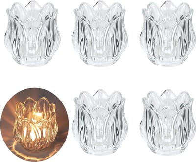 Set van 6 Kristallen Tulp Theelichthouders - Vintage Glazen Kaarsenhouders voor Tafeldecoratie, Feestdagen, Bruiloften en Verjaardagen