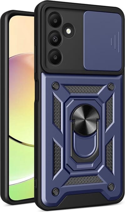 MobyDefend Hoesje - Geschikt voor Samsung Galaxy A15 - Pantsercase Met Draaibare Ring - Blauw