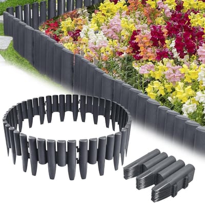 Kunststof gazonranden - Tuinpalissade bloemperkhek - Tuin opruimen - Flexibel vormbaar houtlook - 60 stuks 168 m - Antraciet