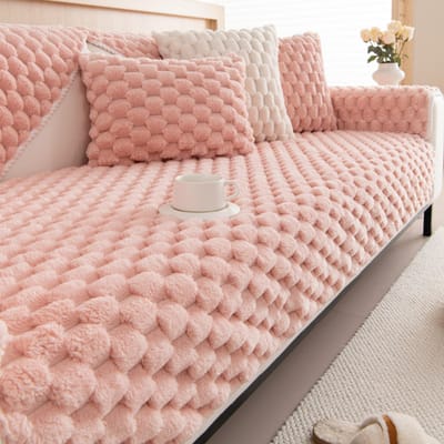 Diamond Jacquard Faux Fur Zwaar Verdikte Pluche Anti-Slip Bankovertrek Bankovertrek Hoekbank Handdoeken Zitkussen Huisbeschermhoezen 70x70cm1PC beige