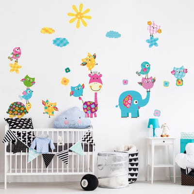 Muurstickers - Vrolijke dieren in de zon - Zelfklevende stickers - 105x70cm