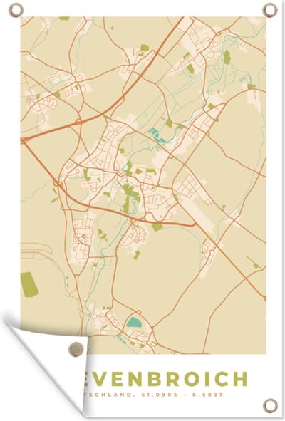 Muurdecoratie Vintage - Grevenbroich - Plattegrond - Kaart - Stadskaart - 120x180 cm - Tuinposter - Tuindoek