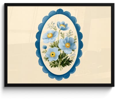 Poster in lijst - Fotolijst 70x50 cm - Posters - Lijst - Bloemen - Lichtblauw - Illustratie - Posterlijst zwart - Decoratie - Wanddecoratie woonkamer - Muurdecoratie slaapkamer