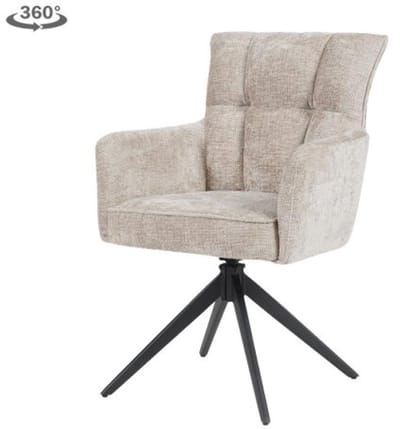 Tower Living Eetkamerstoel Bardi met armleuning draaibaar - Stof Haga 30 Beige