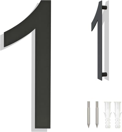 Huisnummers - Modern Drijvend Zwart Grijs - 8 Inch 203mm Hoogte - Arial Nummer 1